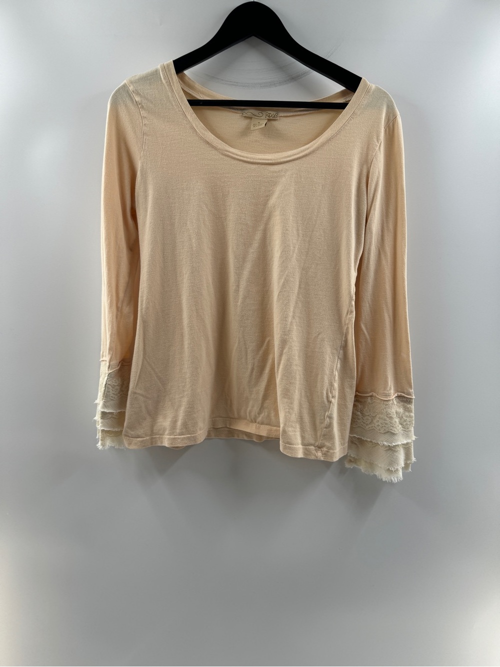 Vintage Y2K RXB Peach Lace Ruffle Cuff Long Sleeve Top Medium